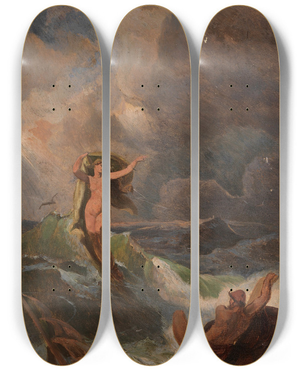Triptych art skateboard deck of Friedrich Preller The Elder Odysseezyklus 1 by Friedrich Preller The Elder (1804-1878)