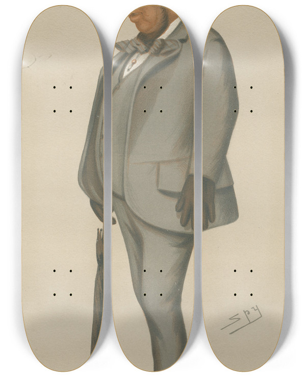 Triptych art skateboard deck of Leslie Matthew Ward Wagerers The Leviathan Mr Steel October 27 1877 by Leslie Matthew Ward (1851-1922)