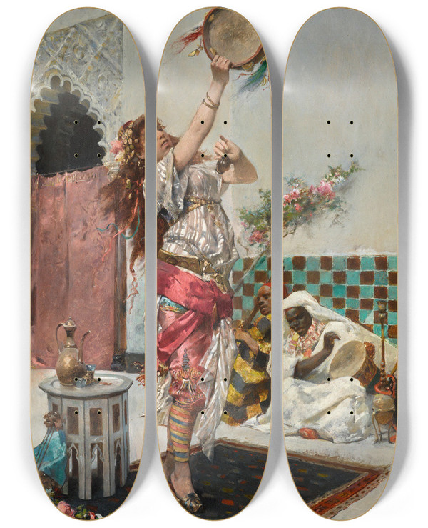 Triptych art skateboard deck of Charles Wilda The Dancer by Charles Wilda (1854-1907)