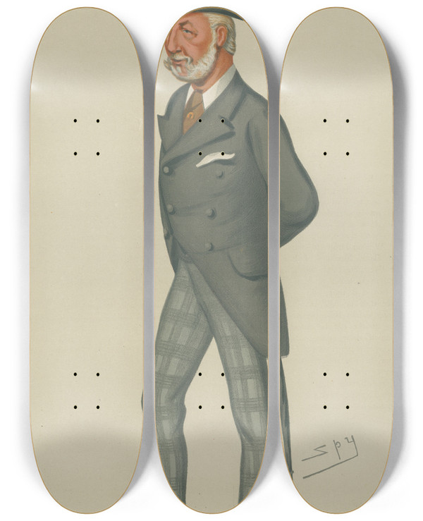 Triptych art skateboard deck of Leslie Matthew Ward Politicians The Colonies The Duke Of Manchester 28 December 1878 by Leslie Matthew Ward (1851-1922)