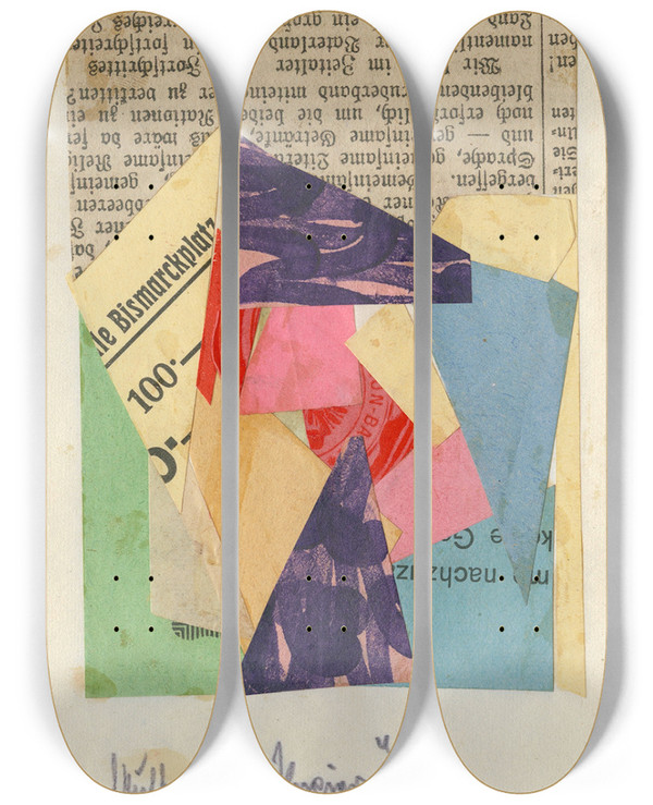 Triptych art skateboard deck of Karl Wiener Aufbau In Papier by Karl Wiener (1901-1949)