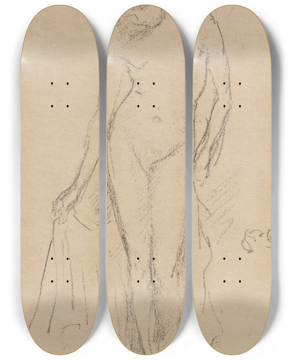 Triptych art skateboard deck of James Abbott Mcneill Whistler Nude Model Standing by James Abbott Mcneill Whistler (1834-1903)