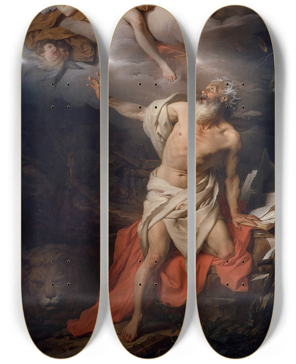 Triptych art skateboard deck of Pierre Subleyras Vision Of St Jerome by Pierre Subleyras (1699-1749)
