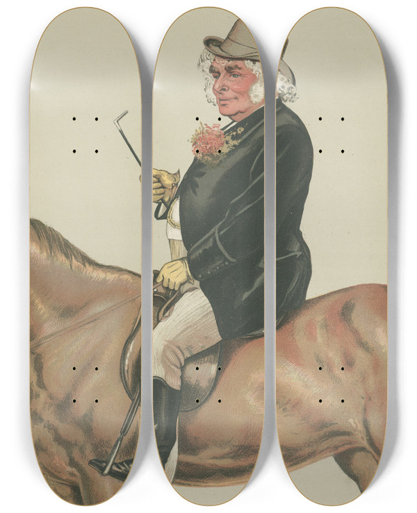 Triptych art skateboard deck of Leslie Matthew Ward Sports Miscellaneous Sport Riders Clocks Sir John Bennett January 13 1883 by Leslie Matthew Ward (1851-1922)