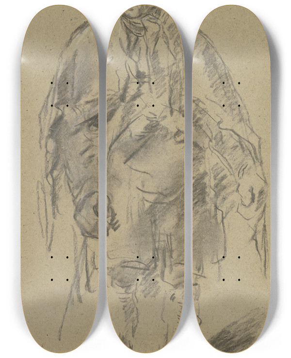 Triptych art skateboard deck of Anton Burger Shepherd Seen From The Front by Anton Burger (1824-1905)