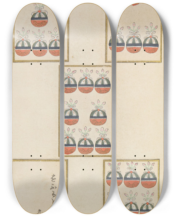 Triptych art skateboard deck of Shimizu Seif Unai No Tomo Pl 209 by Shimizu Seifu (1851-1913)