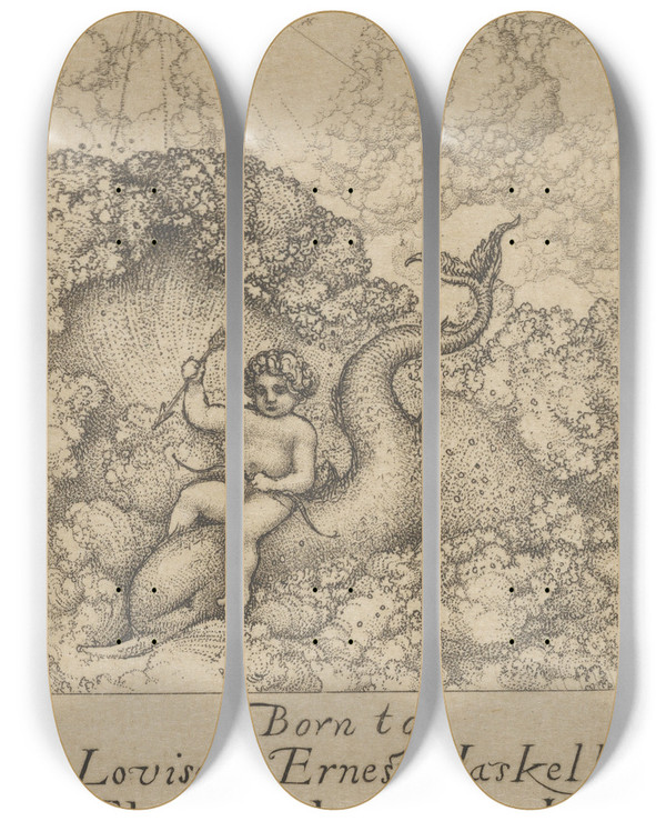 Triptych art skateboard deck of Ernest Haskell Ebens by Ernest Haskell (1876-1925)