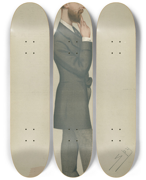 Triptych art skateboard deck of Leslie Matthew Ward Politicians The Pattern Private Secretary Mr Montague William Corry March 3 1877 by Leslie Matthew Ward (1851-1922)