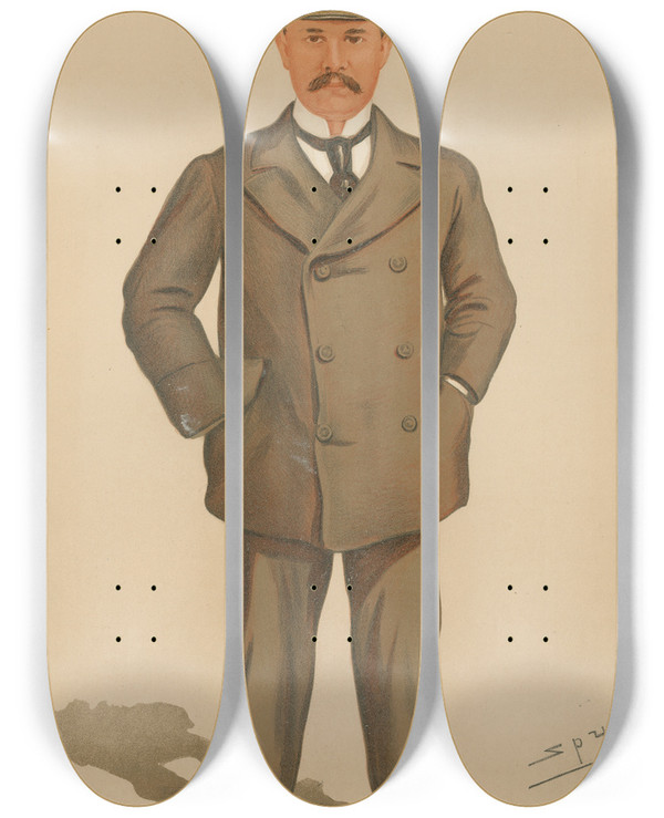Triptych art skateboard deck of Leslie Matthew Ward Yachting Devotees Vigilant Mr George Jay Gould September 27 1894 by Leslie Matthew Ward (1851-1922)