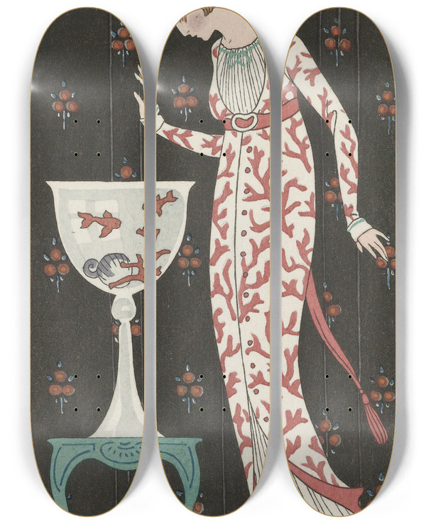Triptych art skateboard deck of George Barbier Robe Dintrieur by George Barbier (1882-1932)
