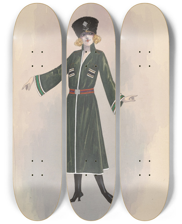 Triptych art skateboard deck of Will R Barnes Green Cossacks by Will R Barnes (1939)