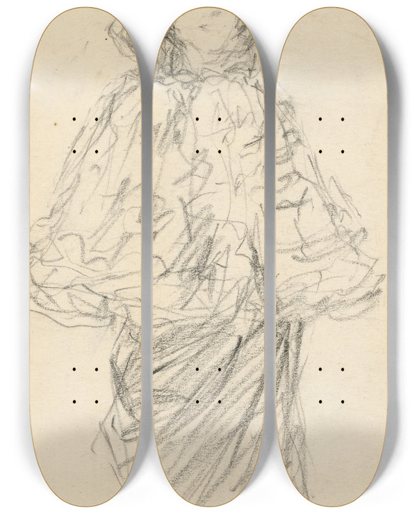 Triptych art skateboard deck of Charles Paul Renouard Standing Woman by Charles Paul Renouard (1845-1924)
