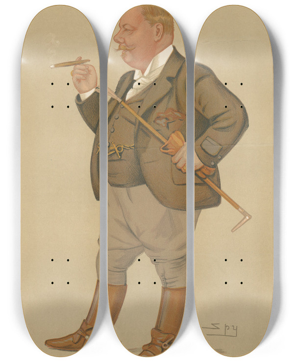Triptych art skateboard deck of Leslie Matthew Ward Turf Devotees Sammy Mr Edward Linley Sambourne January 16 1892 by Leslie Matthew Ward (1851-1922)