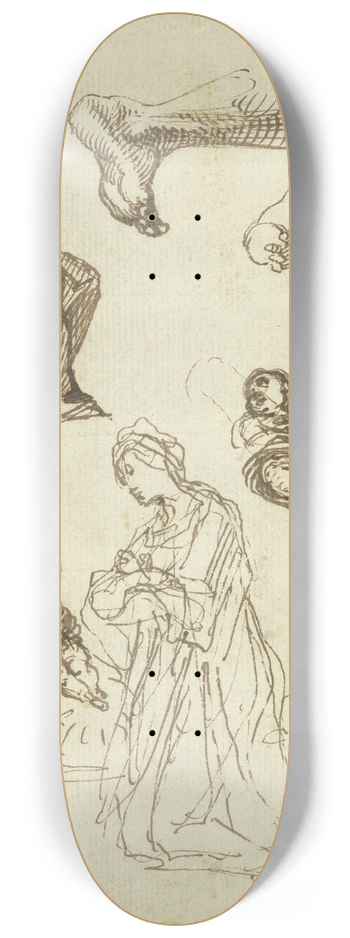 Francesco Vanni - Studienblatt; Apostel, Geburt und Anbetung Christi, Fu eines Knienden 8.25 inch art skate deck