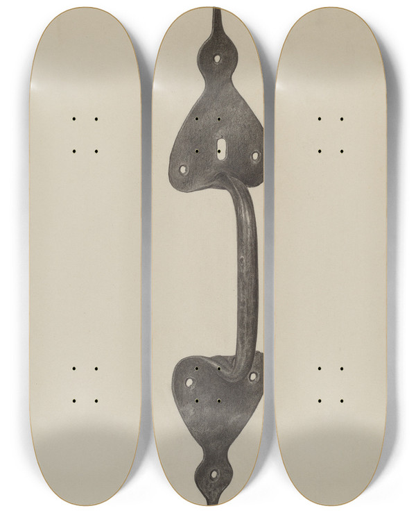 Triptych art skateboard deck of Jacob Lipkin Door Handle by Jacob Lipkin