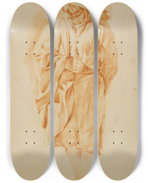 Triptych art skateboard deck of Gerrit Adriaensz Berckheyde Man With A Floppy Hat by Gerrit Adriaensz Berckheyde (1638-1698)