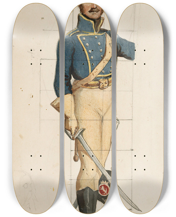 Triptych art skateboard deck of Albert Edelfelt A Soldier In A Finnish Wartime Uniform by Albert Edelfelt (1854-1905)