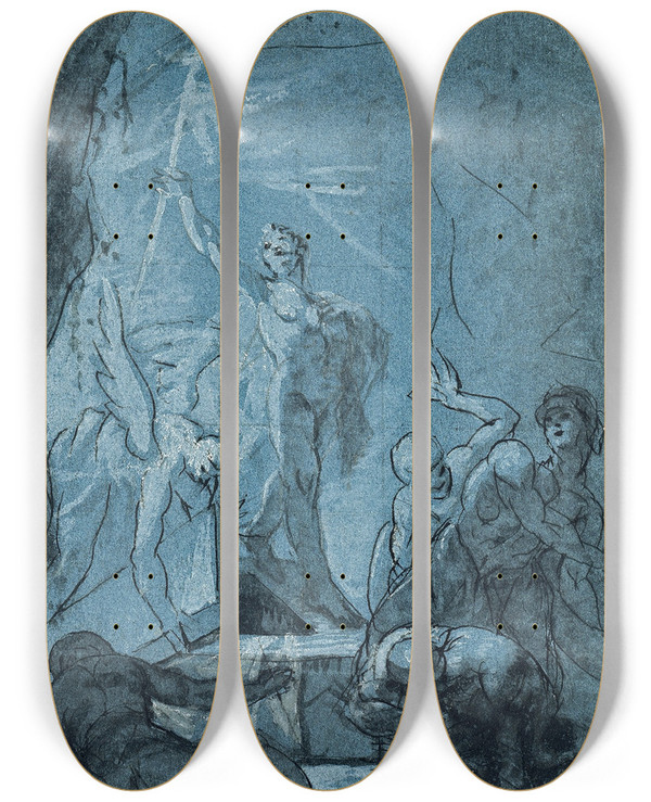 Triptych art skateboard deck of Januarius Zick The Resurrection Of Christ by Januarius Zick (1730-1797)