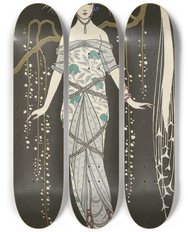 Triptych art skateboard deck of George Barbier Grande Robe Du Soir_4 by George Barbier (1882-1932)