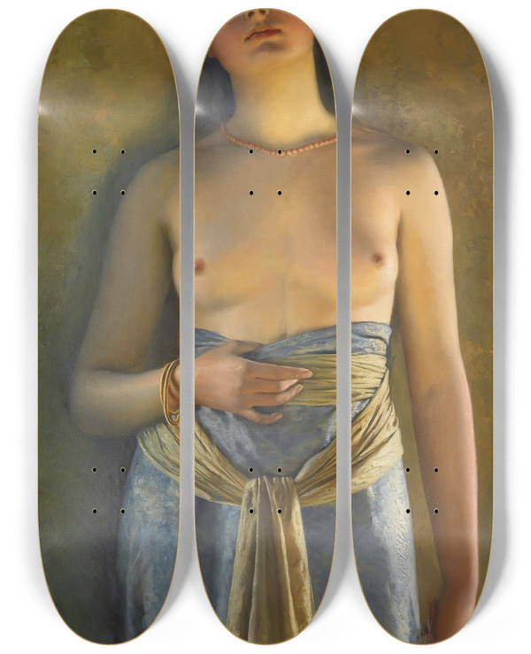 Triptych art skateboard deck of Max Nonnenbruch Jugend Auch Odaliske by Max Nonnenbruch (1857-1922)