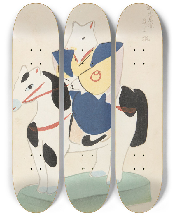 Triptych art skateboard deck of Shimizu Seif Unai No Tomo Pl 052 by Shimizu Seifu (1851-1913)