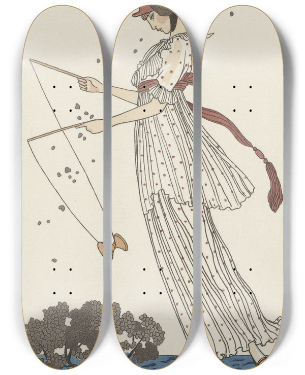 Triptych art skateboard deck of George Barbier Robe De Linon Imprim by George Barbier (1882-1932)