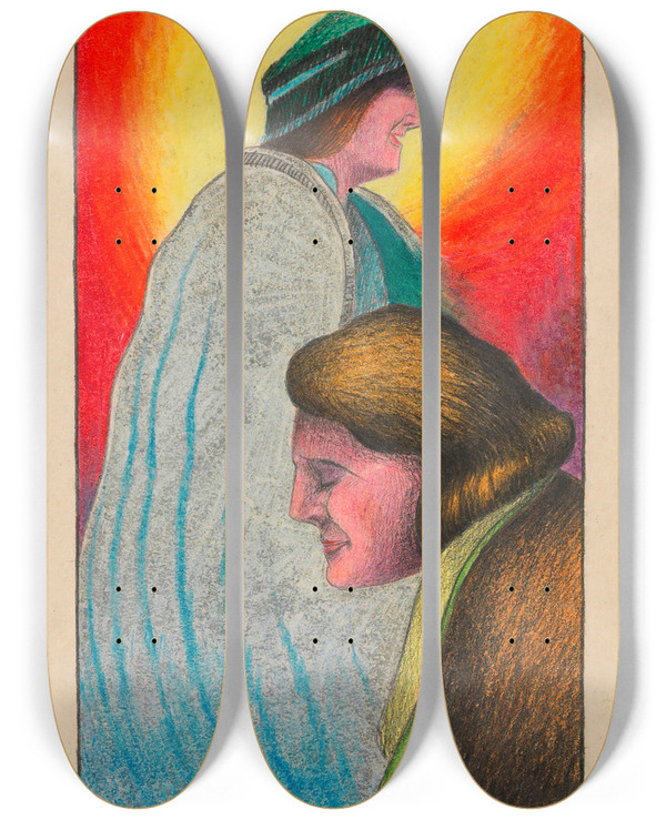 Triptych art skateboard deck of Karl Wiener Lcheln by Karl Wiener (1901-1949)