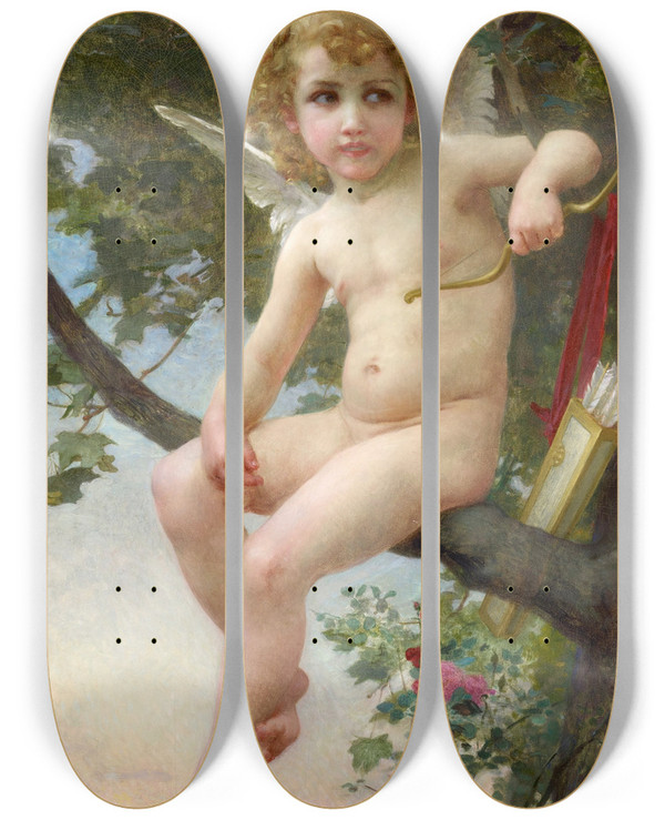 Triptych art skateboard deck of Guillaume Seignac Cupid by Guillaume Seignac (1870-1924)