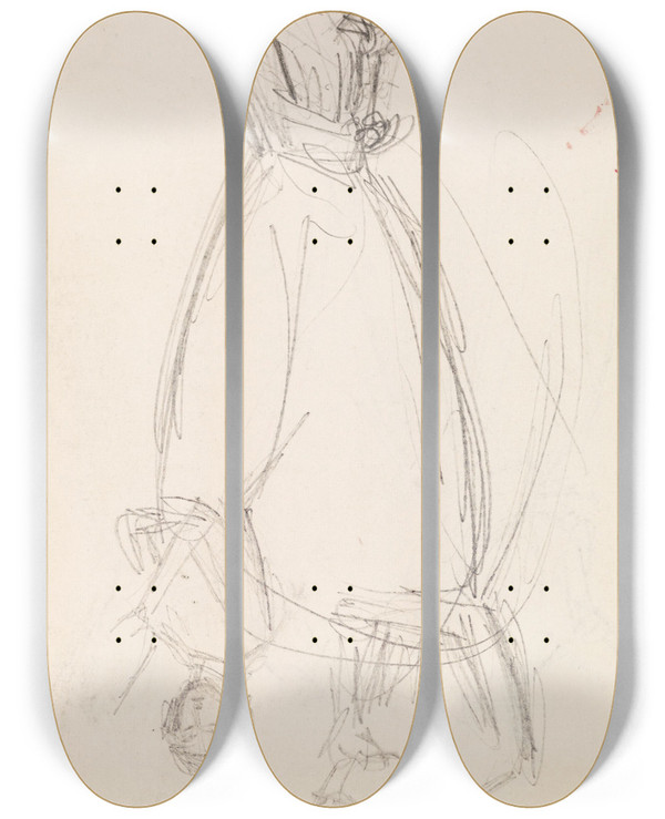 Triptych art skateboard deck of Sir John Everett Millais Female Two Sketches Of A Young Woman Holding A Book_1 by Sir John Everett Millais (1829-1896)