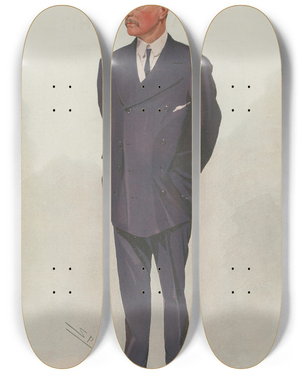 Triptych art skateboard deck of Leslie Matthew Ward Politicians The Hon Abe Bailey September 9 1908 by Leslie Matthew Ward (1851-1922)