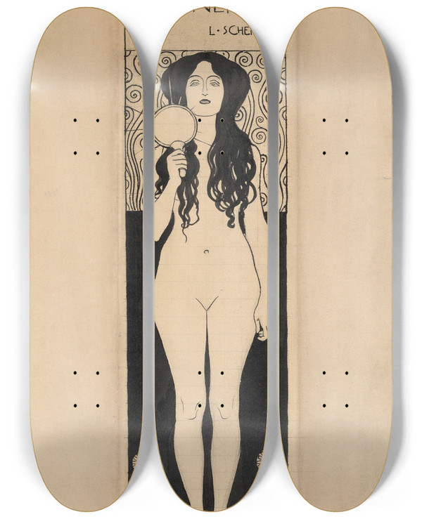 Triptych art skateboard deck of Gustav Klimt Nuda Veritas by Gustav Klimt (1862-1918)