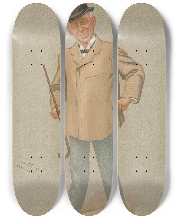 Triptych art skateboard deck of Leslie Matthew Ward Theatre Charleys Aunt Mr William Sydney Penley June 22 1893 by Leslie Matthew Ward (1851-1922)