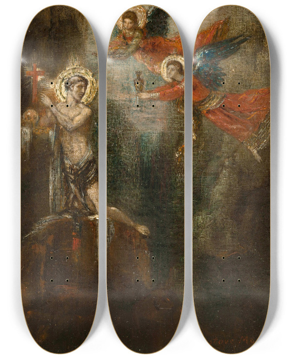 Triptych art skateboard deck of Gustave Moreau A Saint In The Desert by Gustave Moreau (1826-1898)