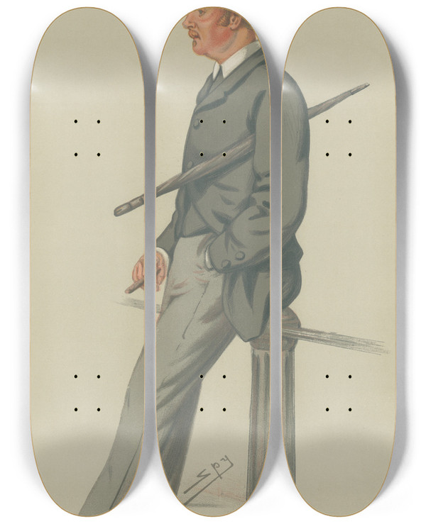 Triptych art skateboard deck of Leslie Matthew Ward Miscellaneous The Great Man Of Waterford The Marquis Of Waterford August 9 1879 by Leslie Matthew Ward (1851-1922)