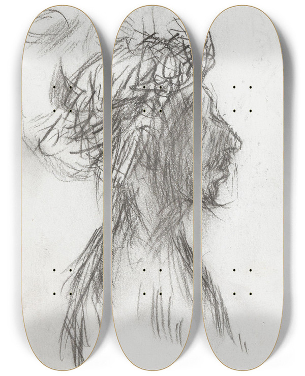 Triptych art skateboard deck of Ludvig Karsten Ansiktsprofil by Ludvig Karsten (1876-1926)