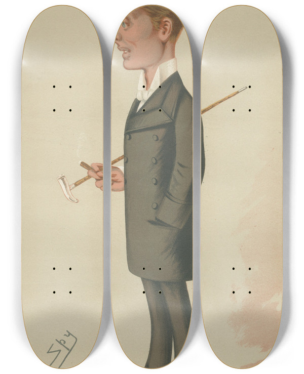 Triptych art skateboard deck of Leslie Matthew Ward Turf Devotees Horses The Earl Of Rosebery June 3 1876 by Leslie Matthew Ward (1851-1922)