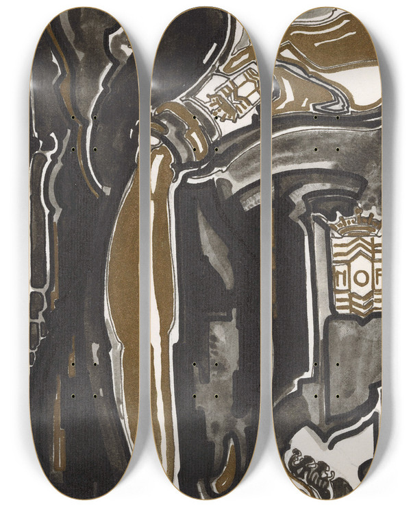 Triptych art skateboard deck of Reijer Stolk Ontwerp Voor Reclame Voor Delftsche Slaolie by Reijer Stolk (1896-1945)