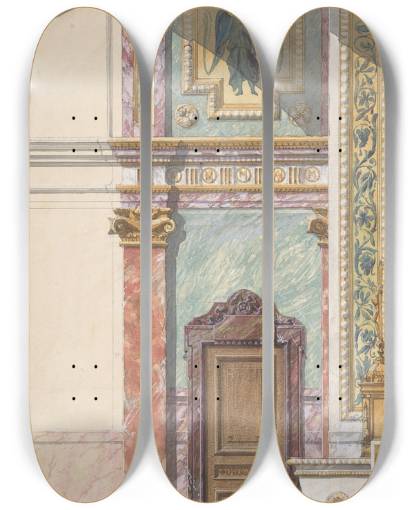 Triptych art skateboard deck of Julesedmondcharles Lachaise Side View Of Design For Altar by Jules-Edmond-Charles Lachaise (1897)