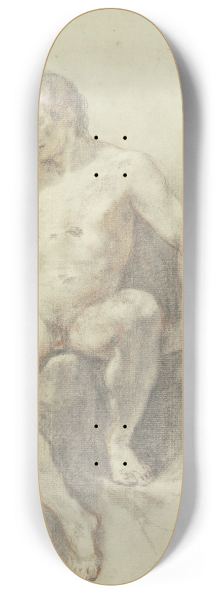 Francesco Zuccarelli - Sitzender mnnlicher Akt in Vorderansicht, die Rechte an die Stirn gefhrt 8.25 inch art skate deck