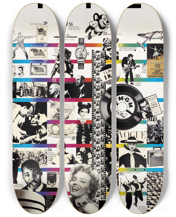 Triptych art skateboard deck of Us Information Agency America In The Fifties by U S Information Agency (1953-1999)