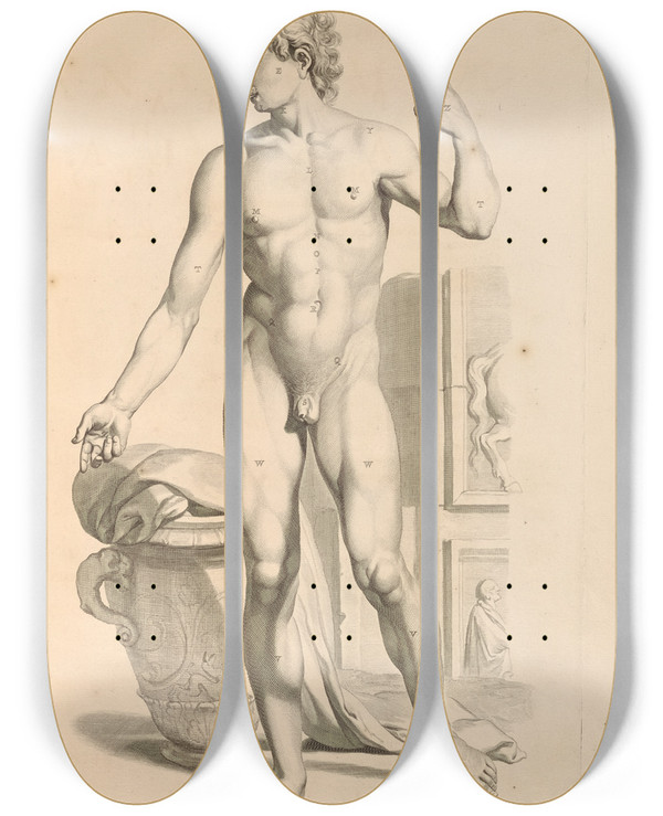 Triptych art skateboard deck of Gerard De Lairesse Anatomia Humani Corporis Pl002 by Gerard de Lairesse (1641-1711)