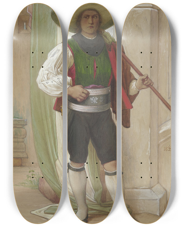Triptych art skateboard deck of Eduard Von Steinle Tiroler Fahnentrger Beim Winzerfest by Eduard Von Steinle (1810-1886)