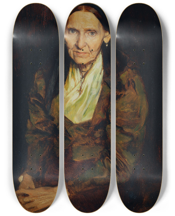 Triptych art skateboard deck of Franz Rumpler Die Mutter Des Knstlers by Franz Rumpler (1848-1922)