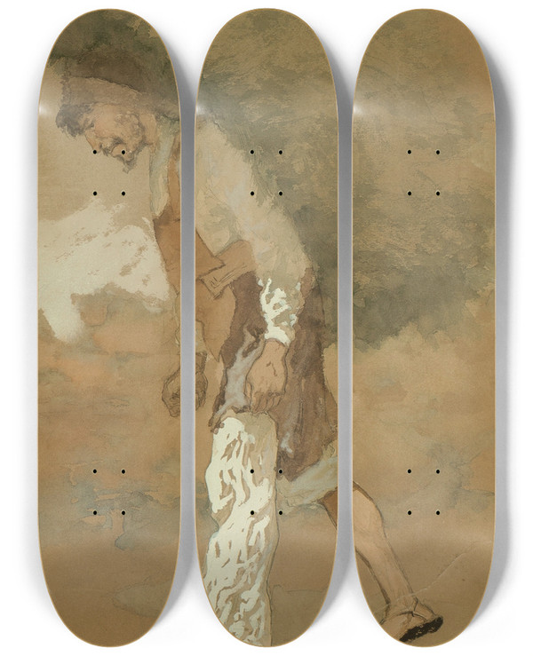 Triptych art skateboard deck of Frederic Remington Carrying Fodder by Frederic Remington (1861-1909)