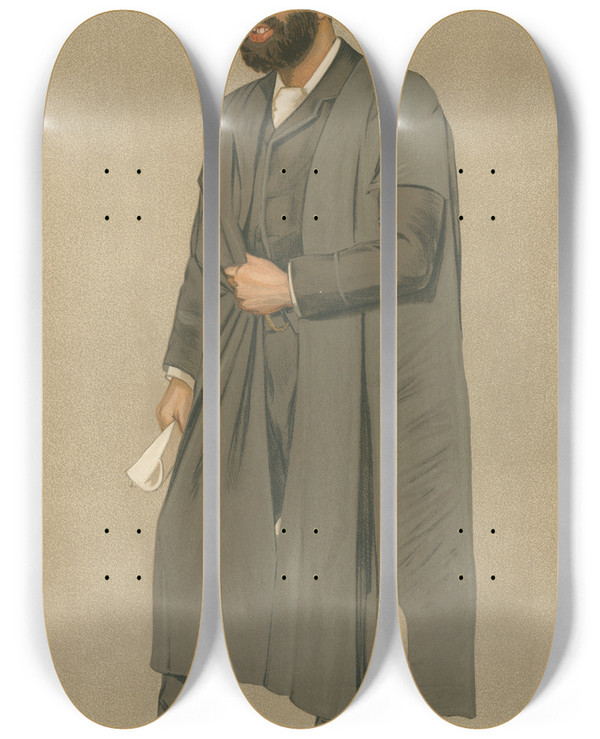 Triptych art skateboard deck of Leslie Matthew Ward Teachers And Headmasters Magdelen College Mr Thomas Herbert Warren April 8 1893 by Leslie Matthew Ward (1851-1922)
