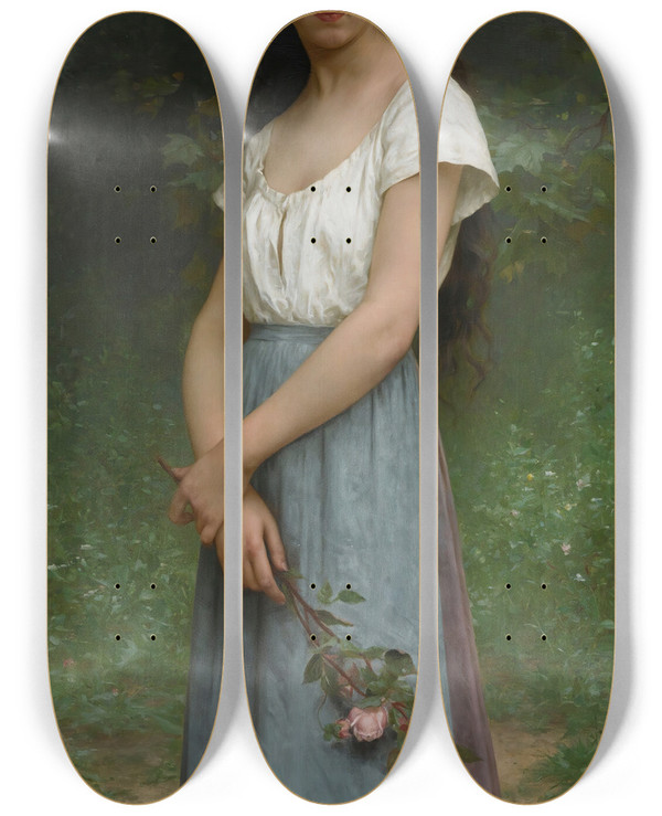 Triptych art skateboard deck of Julescyrille Cav The Rose by Jules-Cyrille Cav (1859-1940)