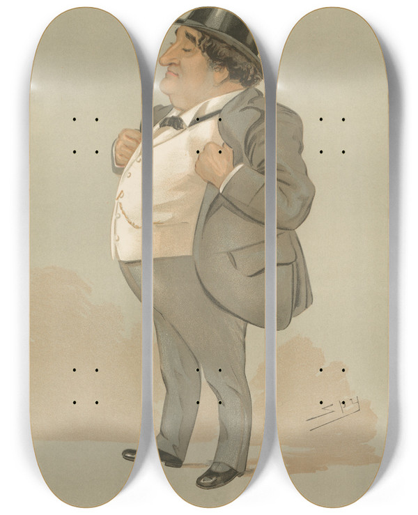 Triptych art skateboard deck of Leslie Matthew Ward Politicians Buonaparte B Mr Thomas Henry Bolton October 12 1893 by Leslie Matthew Ward (1851-1922)
