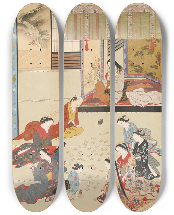 Triptych art skateboard deck of Shiichi Tajima Masterpieces Selected From The Ukiyoye School Pl01 by Shiichi Tajima (1869-1920)