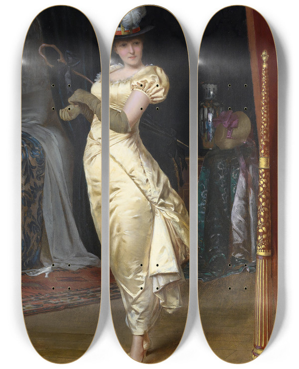 Triptych art skateboard deck of Frdric Soulacroix Preparing For The Ball by Frederic Soulacroix (1858-1933)
