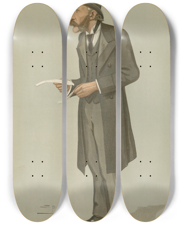 Triptych art skateboard deck of Leslie Matthew Ward Politicians A Lancaster Lad Sir Henry Howorth 11 July 1895 by Leslie Matthew Ward (1851-1922)